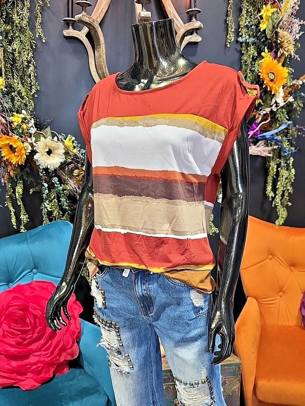 Tru Self Color Block Design Short Sleeve Top